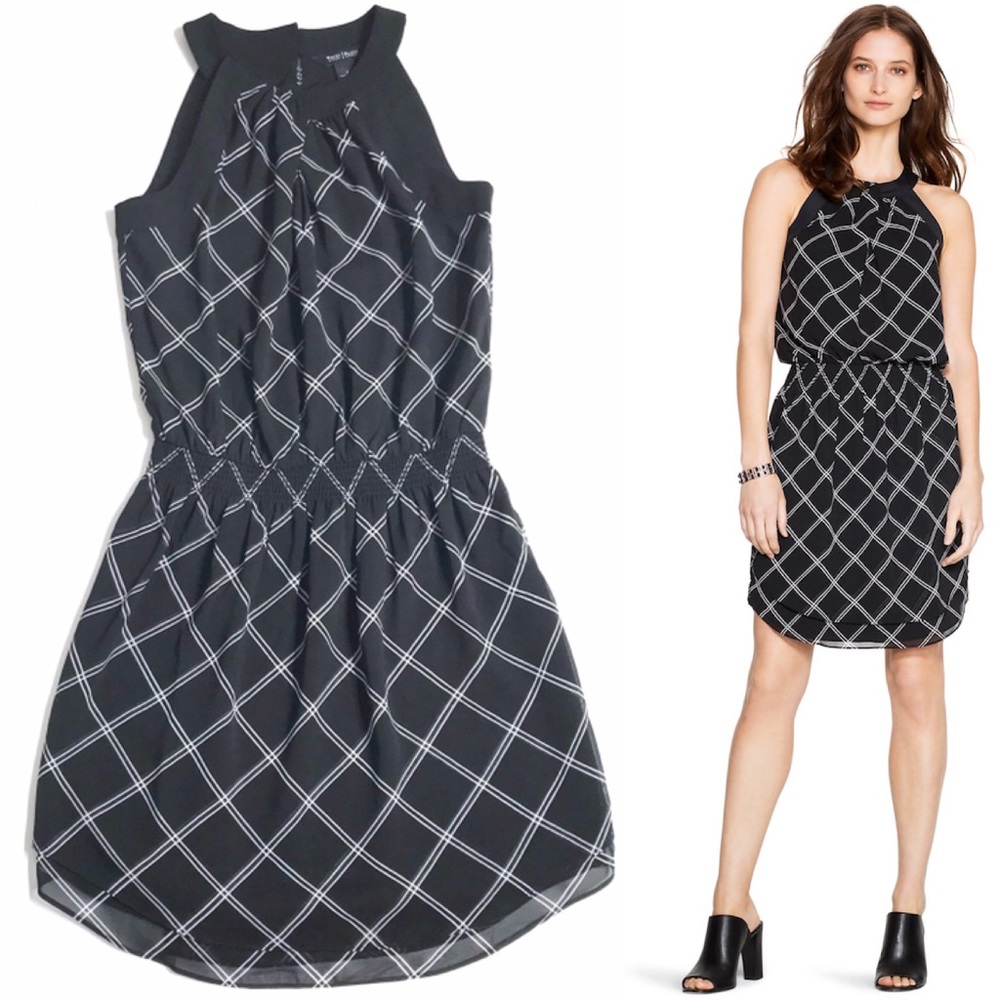 WHBM Black & White Sleeveless Halter Dress, Size 2
